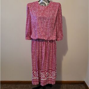 Vtg Leni Elegant‎ Pink Maxi  Floral Dress